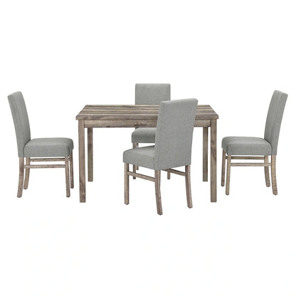 Rustic Style 5-Piece Dining Set with Rectangular Small Space Table and 4 Upholstered Dining Chairs