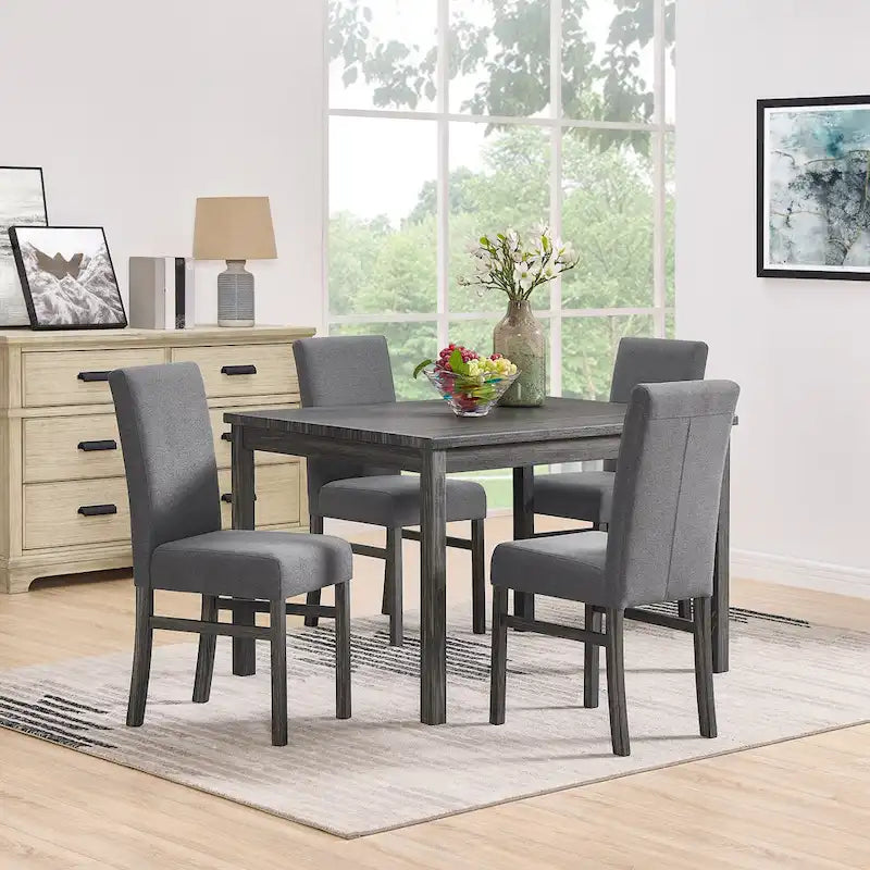 Rustic Style 5-Piece Dining Set with Rectangular Small Space Table and 4 Upholstered Dining Chairs