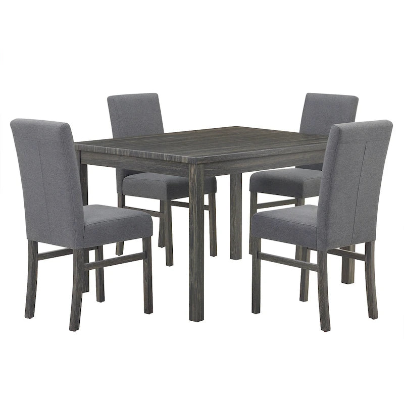 Rustic Style 5-Piece Dining Set with Rectangular Small Space Table and 4 Upholstered Dining Chairs