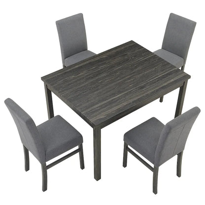 Rustic Style 5-Piece Dining Set with Rectangular Small Space Table and 4 Upholstered Dining Chairs