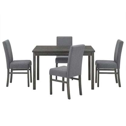 Rustic Style 5-Piece Dining Set with Rectangular Small Space Table and 4 Upholstered Dining Chairs
