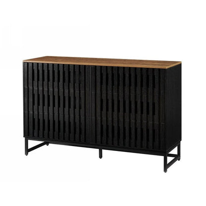 Modern Storage Cabinet with Grille Striped Doors and 6 Drawers for Living Room