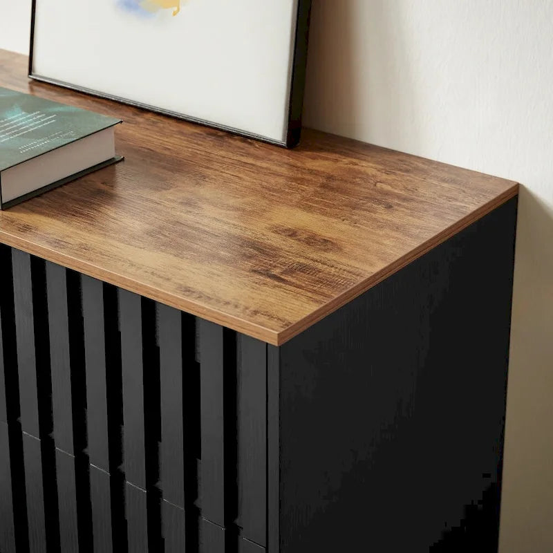 Modern Storage Cabinet with Grille Striped Doors and 6 Drawers for Living Room