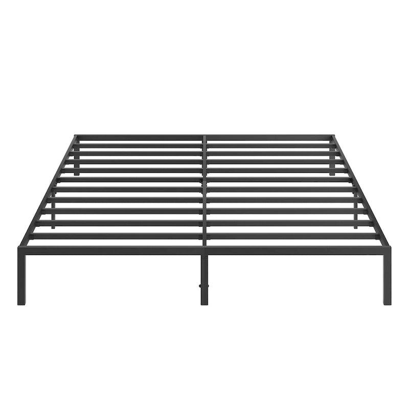 Black King Metal Platform Bed with Wave Shape Wooden Headboard