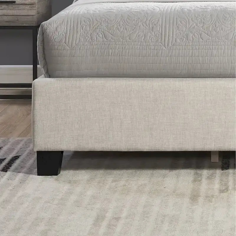 Beige Upholstered Polyester Platform Bed with Button Tufted Wingback