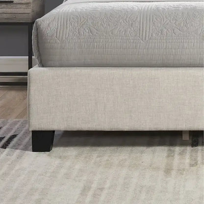 Beige Upholstered Polyester Platform Bed with Button Tufted Wingback