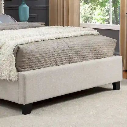 Beige Upholstered Polyester Platform Bed with Button Tufted Wingback