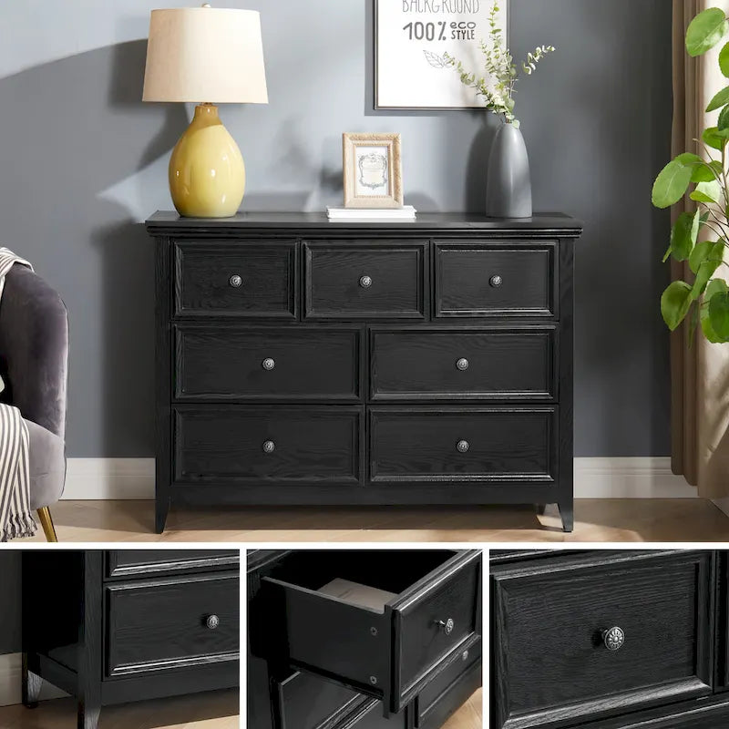 Farmhouse Modern 7-Drawer Horizontal Dresser, Cabinet, Storage Clothes, Storage Drawers Cabinet for Living Room