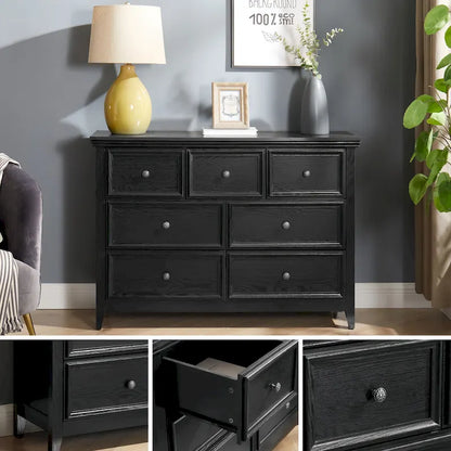 Farmhouse Modern 7-Drawer Horizontal Dresser, Cabinet, Storage Clothes, Storage Drawers Cabinet for Living Room