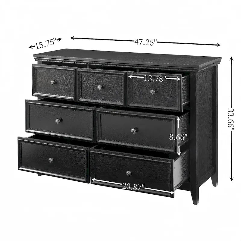 Farmhouse Modern 7-Drawer Horizontal Dresser, Cabinet, Storage Clothes, Storage Drawers Cabinet for Living Room