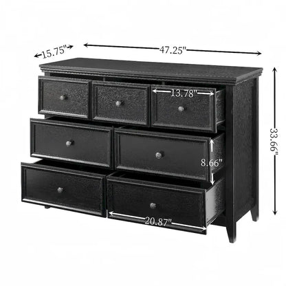 Farmhouse Modern 7-Drawer Horizontal Dresser, Cabinet, Storage Clothes, Storage Drawers Cabinet for Living Room