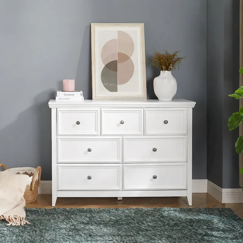 Farmhouse Modern 7-Drawer Horizontal Dresser, Cabinet, Storage Clothes, Storage Drawers Cabinet for Living Room