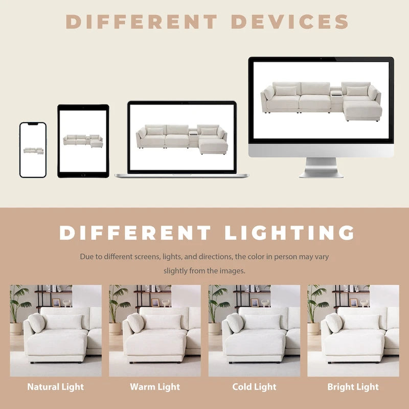 124 Chenille 4-Seater L-Shaped Sofa with Storage Console, USB