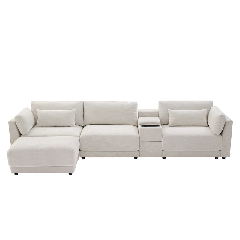 124 Chenille 4-Seater L-Shaped Sofa with Storage Console, USB