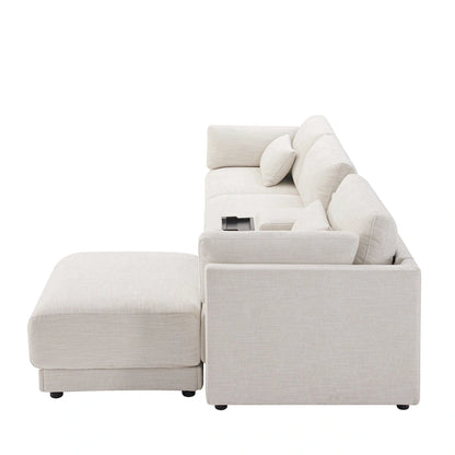 124 Chenille 4-Seater L-Shaped Sofa with Storage Console, USB