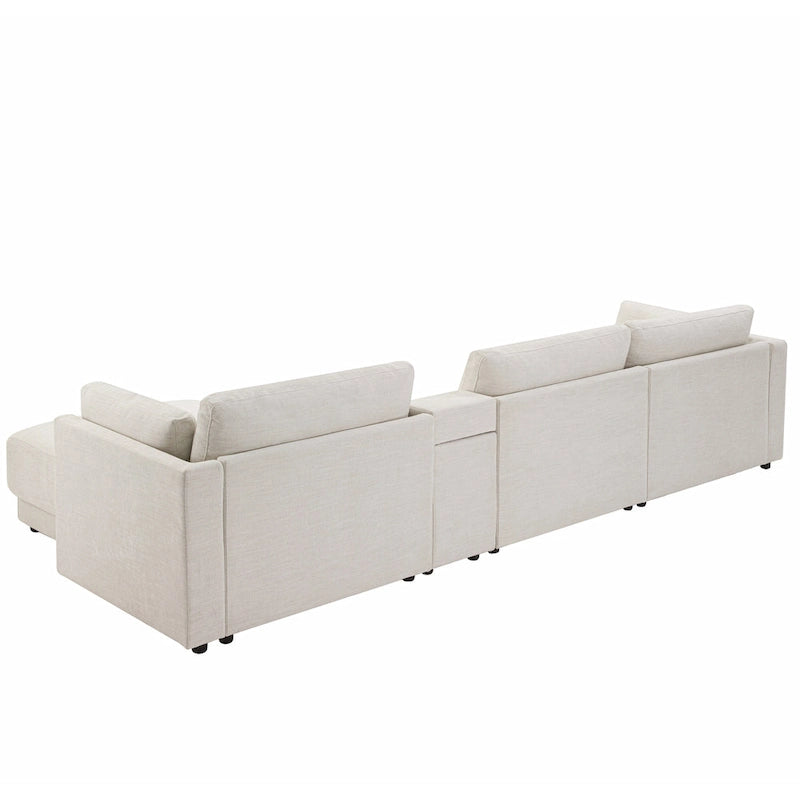 124 Chenille 4-Seater L-Shaped Sofa with Storage Console, USB