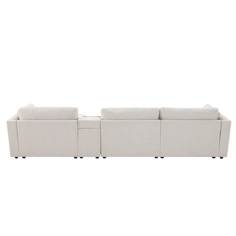 124 Chenille 4-Seater L-Shaped Sofa with Storage Console, USB