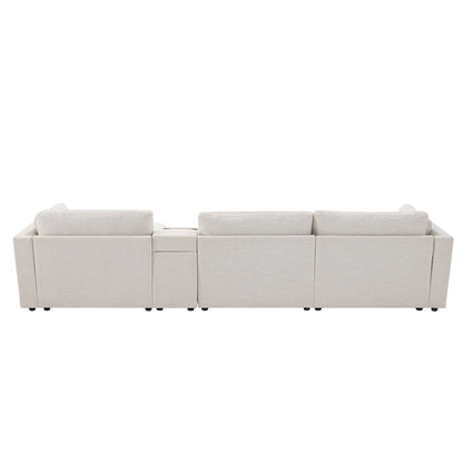 124 Chenille 4-Seater L-Shaped Sofa with Storage Console, USB