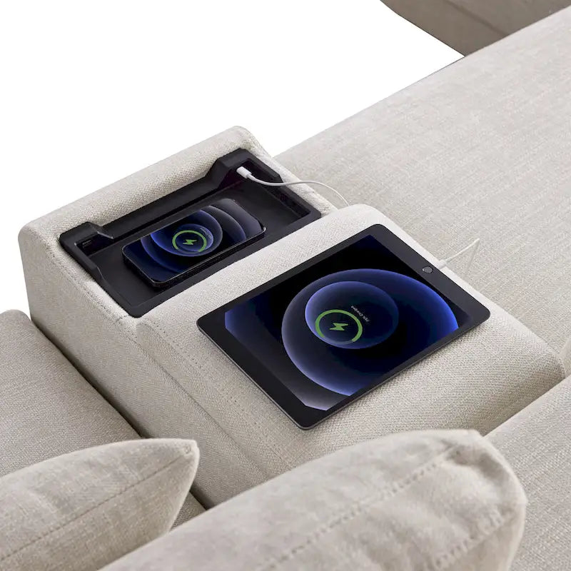 124 Chenille 4-Seater L-Shaped Sofa with Storage Console, USB