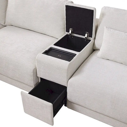 124 Chenille 4-Seater L-Shaped Sofa with Storage Console, USB