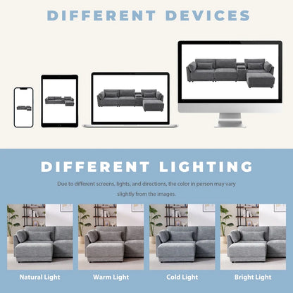 124 Chenille 4-Seater L-Shaped Sofa with Storage Console, USB