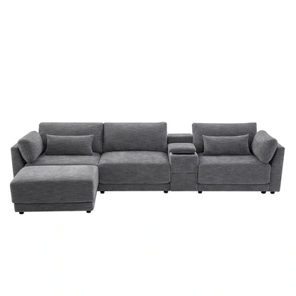 124 Chenille 4-Seater L-Shaped Sofa with Storage Console, USB