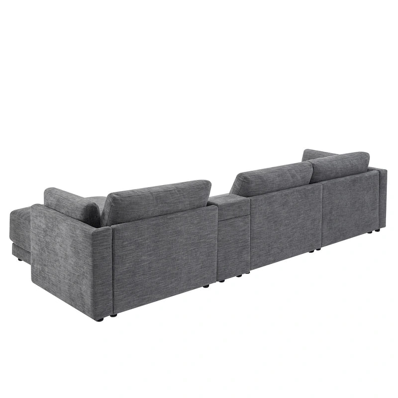 124 Chenille 4-Seater L-Shaped Sofa with Storage Console, USB