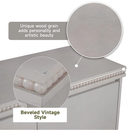 Classic Wooden Sideboard with Beaded Trim - Elegant Storage Cabinet for Dining or Living Room