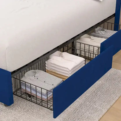 VECELO Upholstered Bed Frame with Headboard & 4 Storage Drawers