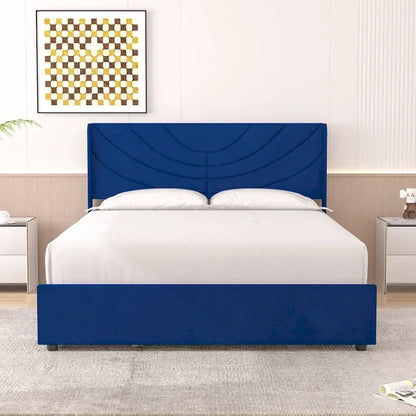 VECELO Upholstered Bed Frame with Headboard & 4 Storage Drawers