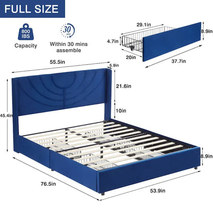 VECELO Upholstered Bed Frame with Headboard & 4 Storage Drawers