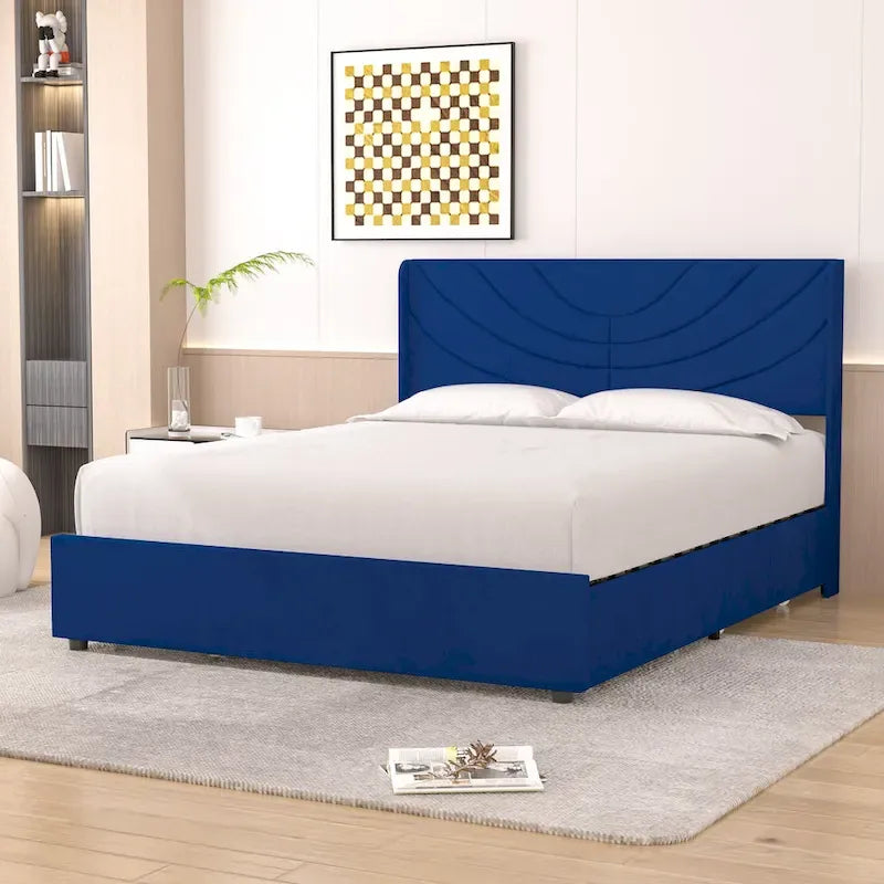 VECELO Upholstered Bed Frame with Headboard & 4 Storage Drawers