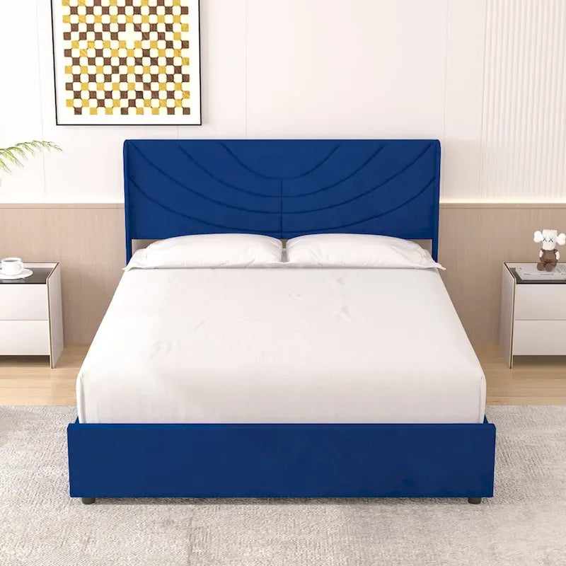 VECELO Upholstered Bed Frame with Headboard & 4 Storage Drawers