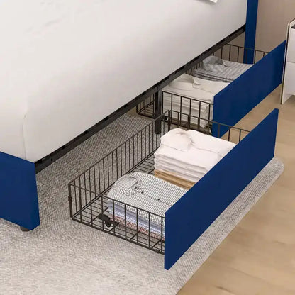 VECELO Upholstered Bed Frame with Headboard & 4 Storage Drawers