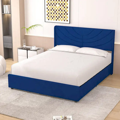 VECELO Upholstered Bed Frame with Headboard & 4 Storage Drawers