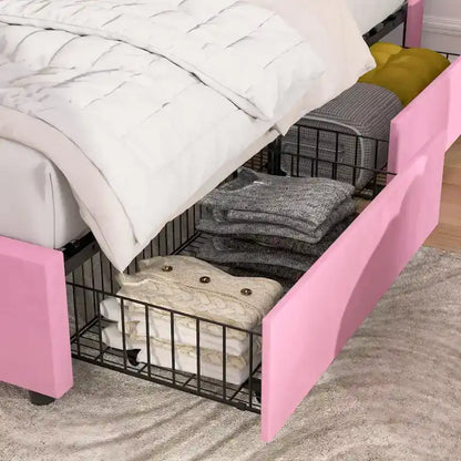 VECELO Upholstered Bed Frame with Headboard & 4 Storage Drawers