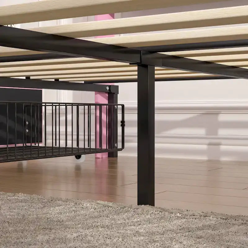 VECELO Upholstered Bed Frame with Headboard & 4 Storage Drawers