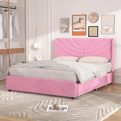 VECELO Upholstered Bed Frame with Headboard & 4 Storage Drawers