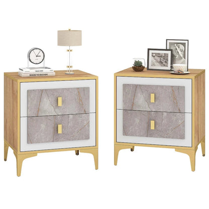 Costway 1/2 PCS Nightstand with Storage Faux Marble Surface Accent