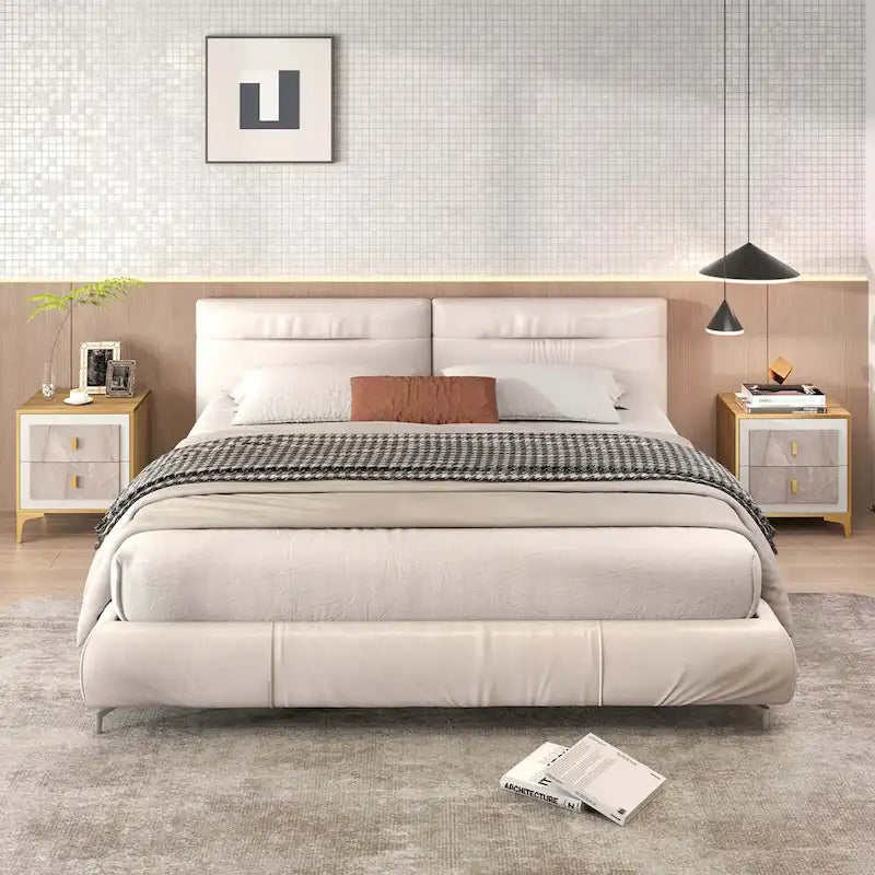 Costway 1/2 PCS Nightstand with Storage Faux Marble Surface Accent