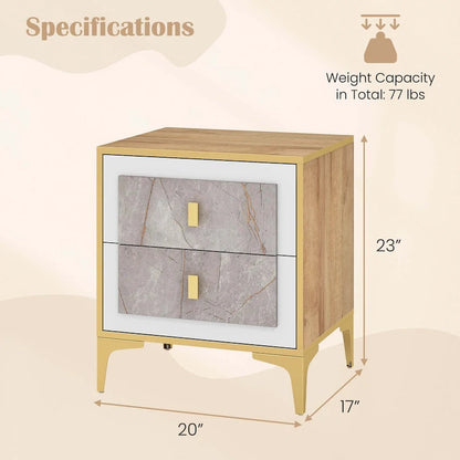 Costway 1/2 PCS Nightstand with Storage Faux Marble Surface Accent