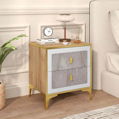 Costway 1/2 PCS Nightstand with Storage Faux Marble Surface Accent
