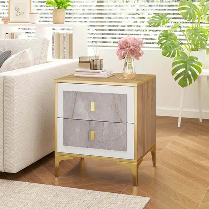 Costway 1/2 PCS Nightstand with Storage Faux Marble Surface Accent