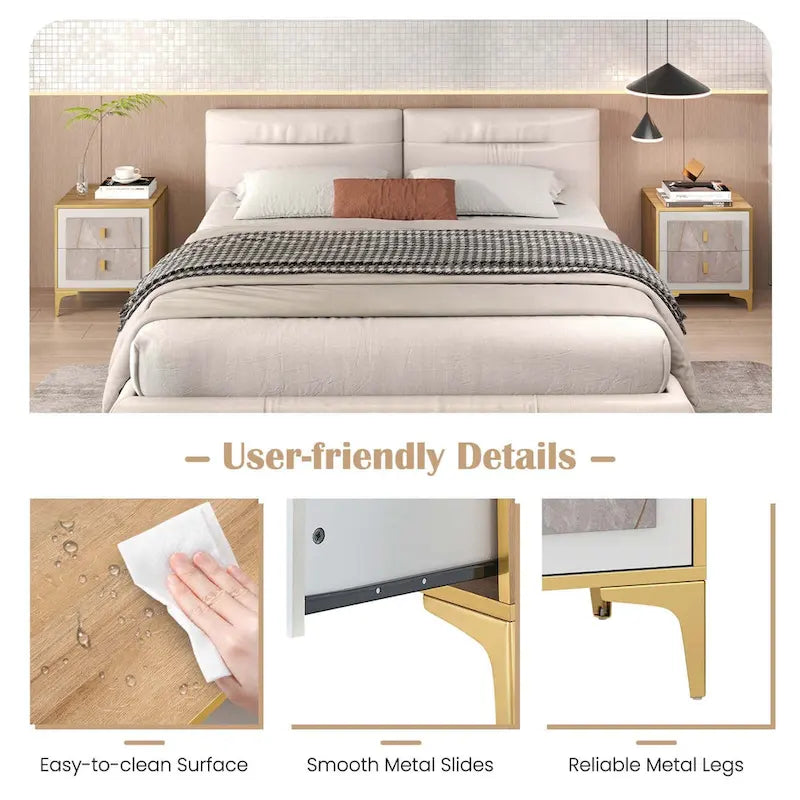 Costway 1/2 PCS Nightstand with Storage Faux Marble Surface Accent