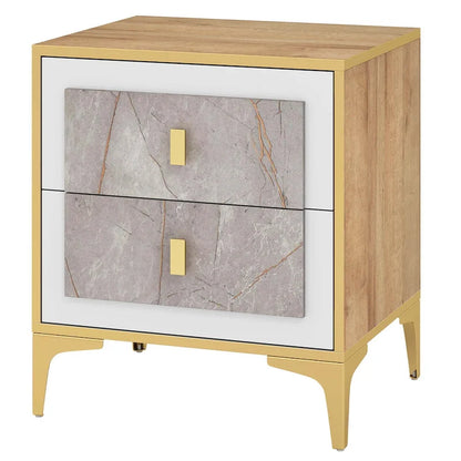 Costway 1/2 PCS Nightstand with Storage Faux Marble Surface Accent