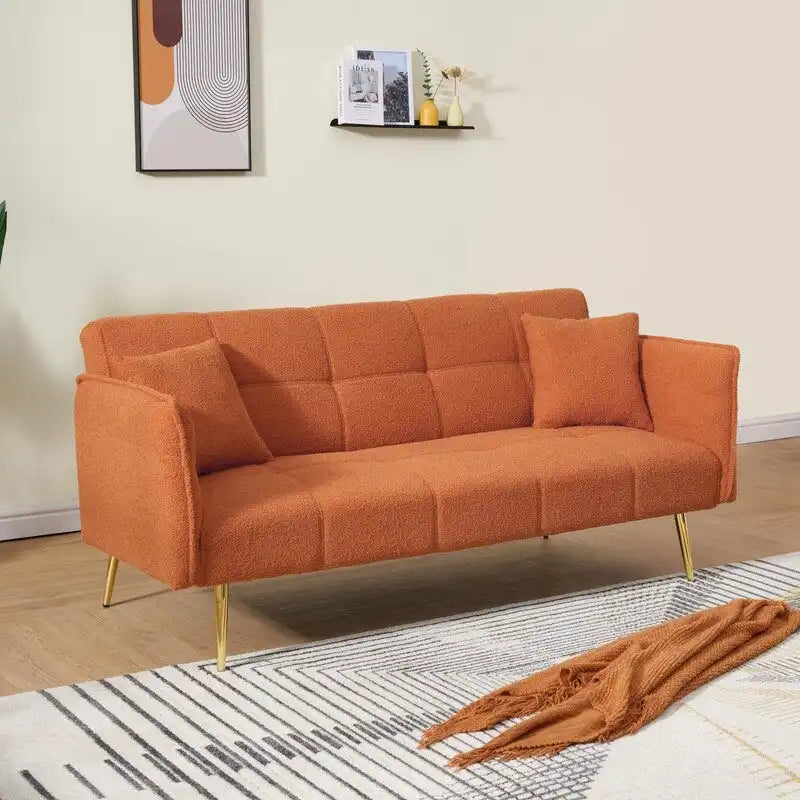 79.92 Teddy Velvet Upholstered Sofa Bed with Adjustable Back and Armrests
