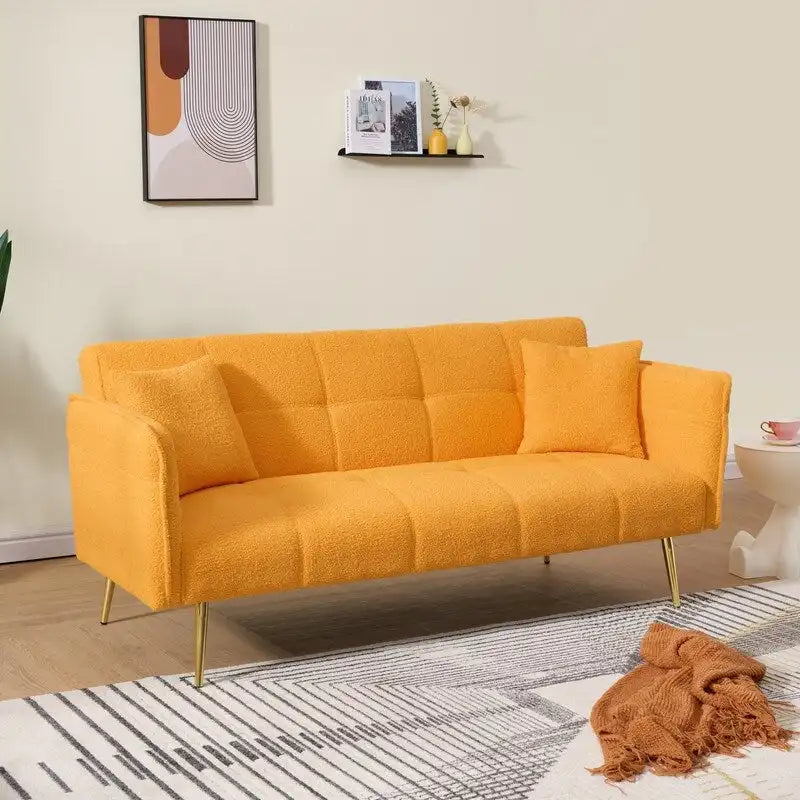79.92 Teddy Velvet Upholstered Sofa Bed with Adjustable Back and Armrests