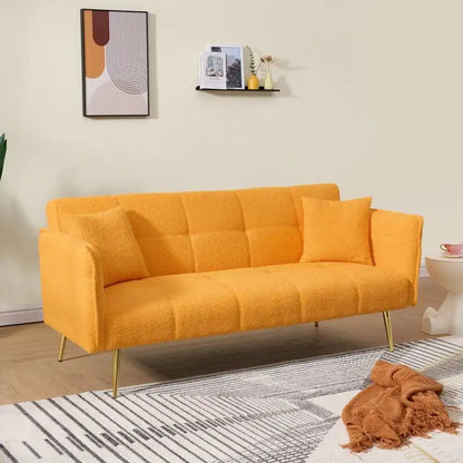 79.92 Teddy Velvet Upholstered Sofa Bed with Adjustable Back and Armrests