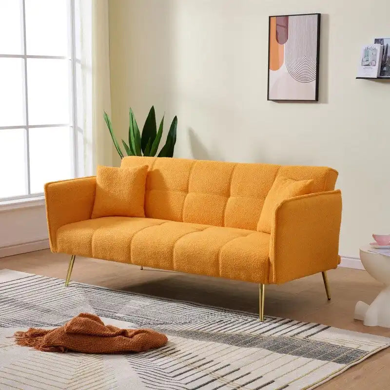 79.92 Teddy Velvet Upholstered Sofa Bed with Adjustable Back and Armrests
