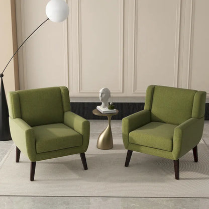 Linen Upholstered Accent Chair Wingback Armchair Set of 2